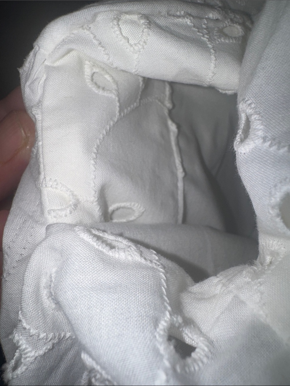 White Eyelet Fully Lined Dummer Dress with Tie at Waist and Pockets - Picture 7 of 8
